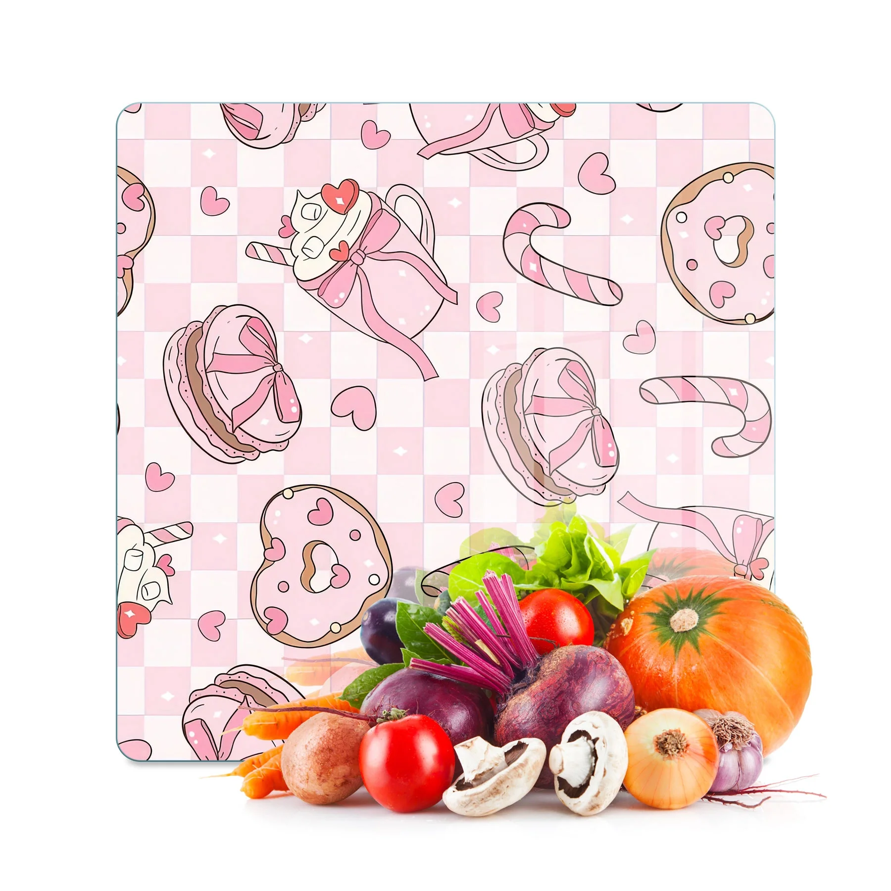 Decovetro Cam Kesme Tahtası ve Sunumluk Kare Love Serisi Sugar Desenli 30 x 30 cm