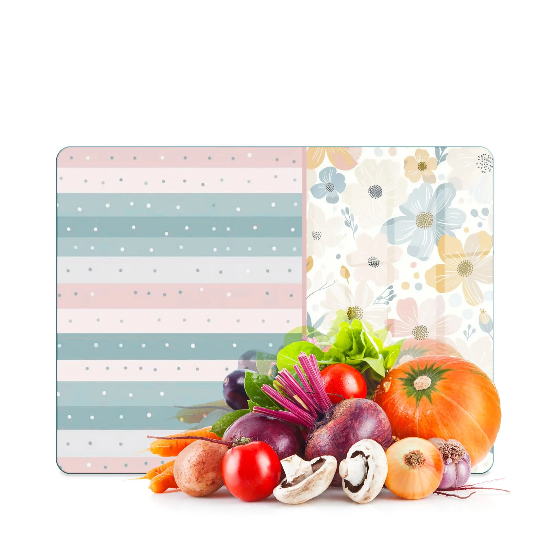 Decovetro Cam Kesme Tahtası ve Sunumluk Flower & Stripes Desenli 40 x 30 cm