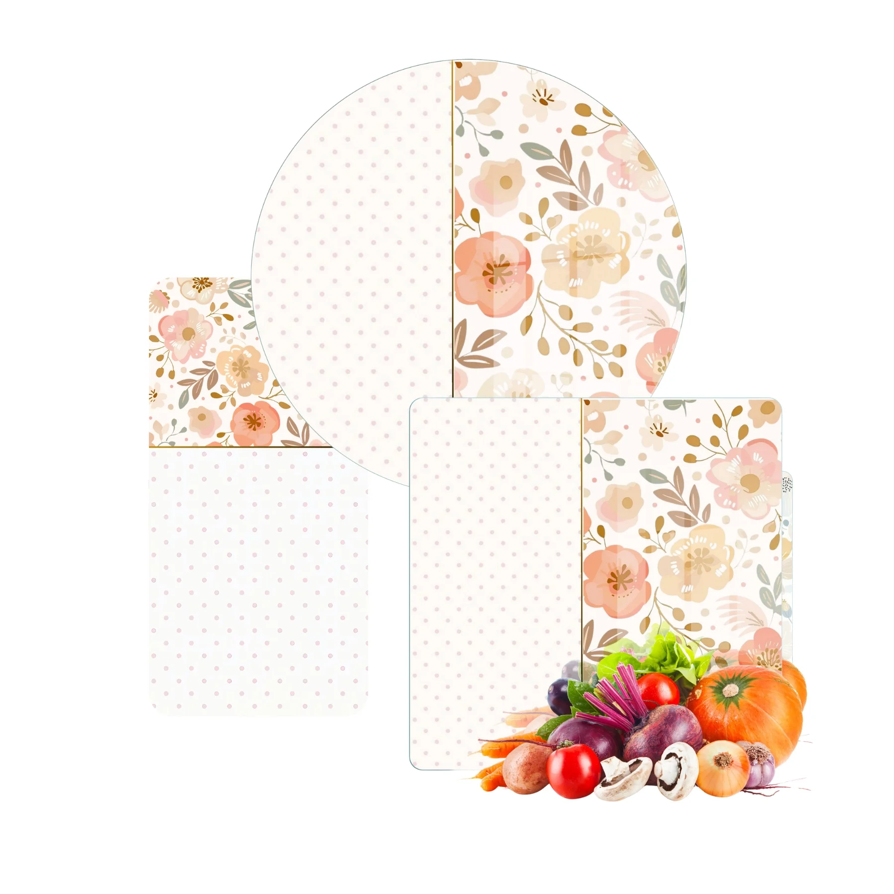 Decovetro Cam Sunum Servis Tabağı 3'lü Karma Set Flower & Points Desenli
