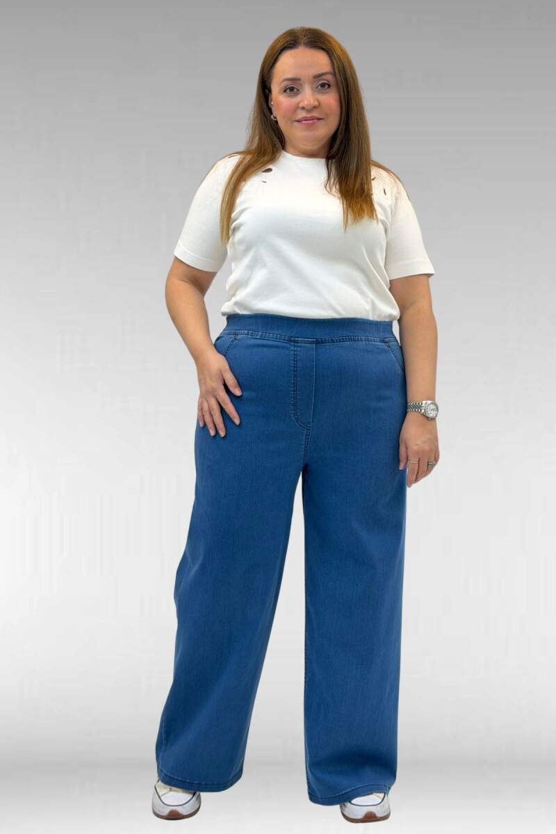 9182-9 Büyük Beden Beli Lastikli Bolpaça Kot Pantolon - Açık Mavi