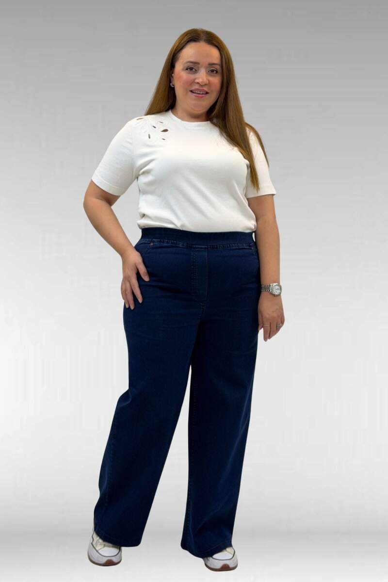 9182-9 Büyük Beden Beli Lastikli Bolpaça Kot Pantolon - Lacivert