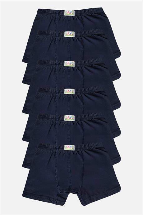 Erkek Çocuk Düz Pamuklu Likralı Lacivert Boxer 6'lı Paket