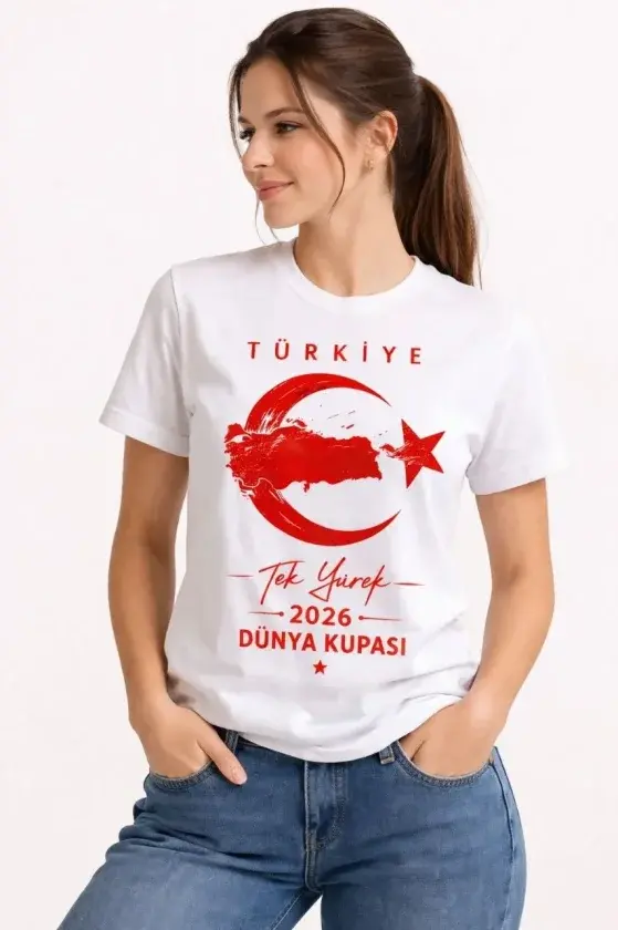 TÜRKİYE Ay Yıldız 2026 Dünya Kupası Taraftar Forma T-Shirt - Beyaz