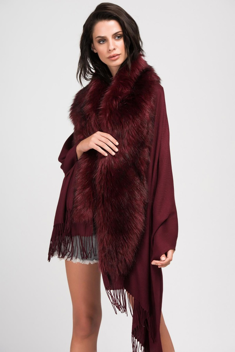 Bordo Kürklü Püsküllü Panço NW11293