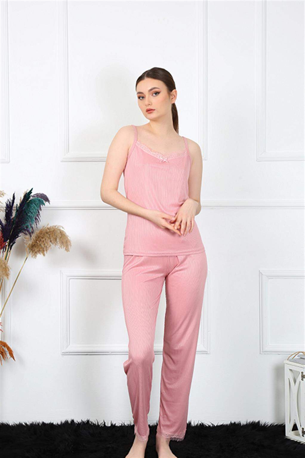 Angelino Kadın İp Askılı Somon Pijama Takım 4136