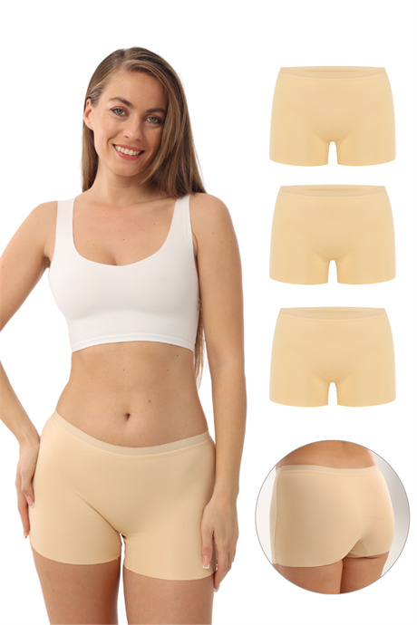Basic Lazer Kesim Dikişsiz Kadın Boxer Külot 3'lü Paket Ten