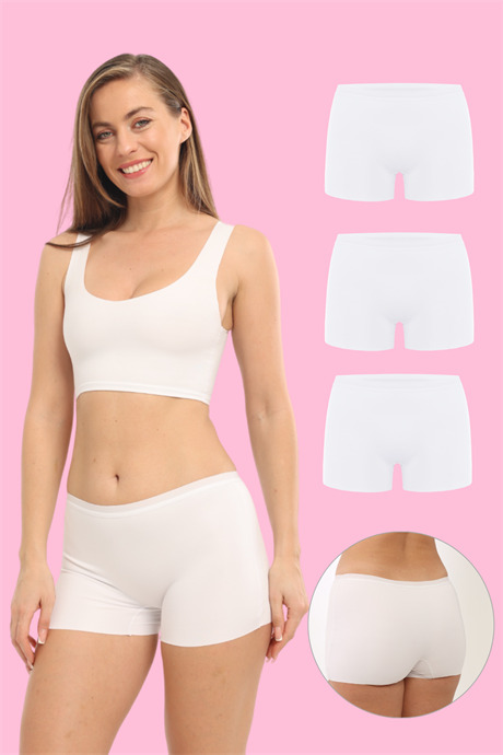 Basic Lazer Kesim Dikişsiz Kadın Boxer Külot 3'lü Paket Beyaz