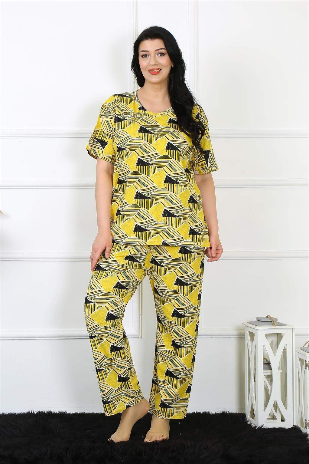 Angelino Kadın 5XL-6XL-7XL-8XL Büyük Beden Kısa Kol Pijama Takım 75007