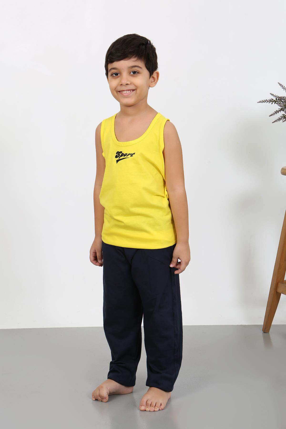 Angelino Erkek Çocuk Sıfır Kol Penye Pijama Takım Sarı 20439