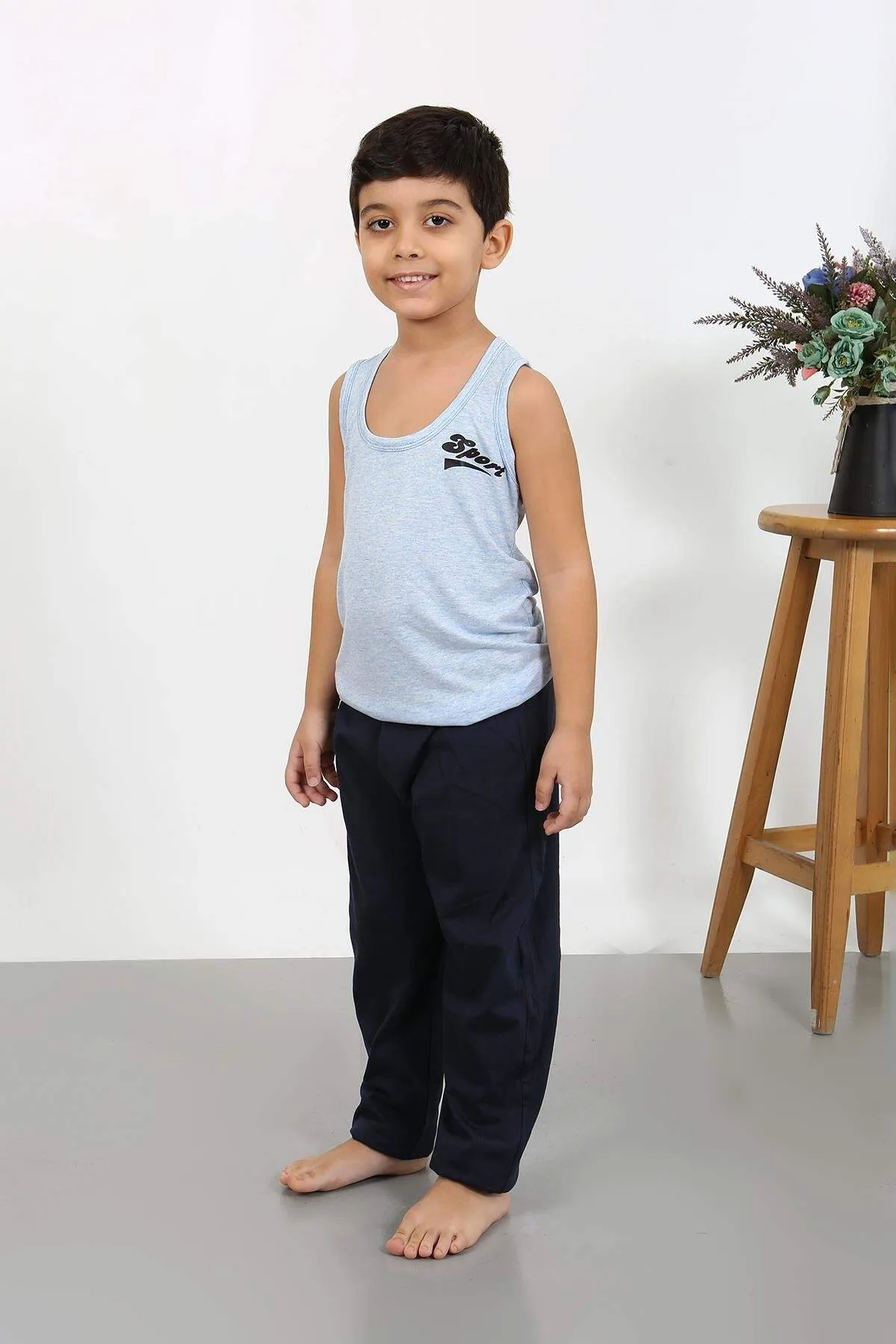 Angelino Erkek Çocuk Sıfır Kol Penye Pijama Takım 20439 – Mavi