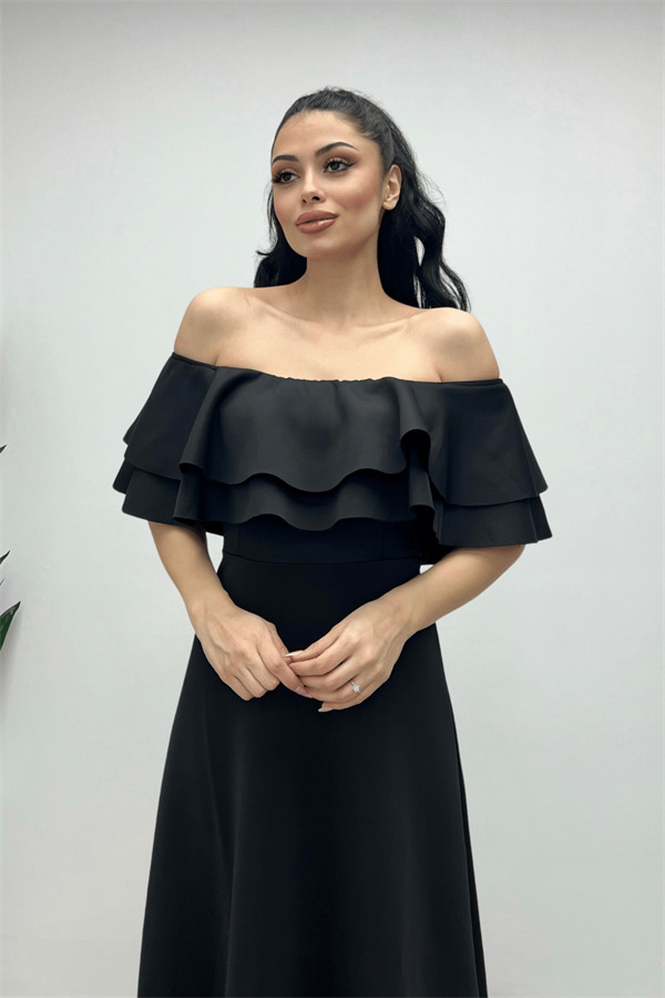 Volanlı Elbise - Siyah