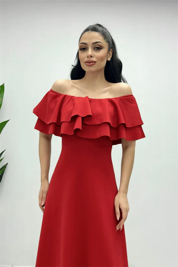 Volanlı Elbise – Kırmızı