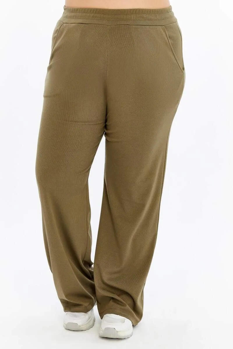 Rahat Kesim Büyük Beden Basic Pantolon – Haki