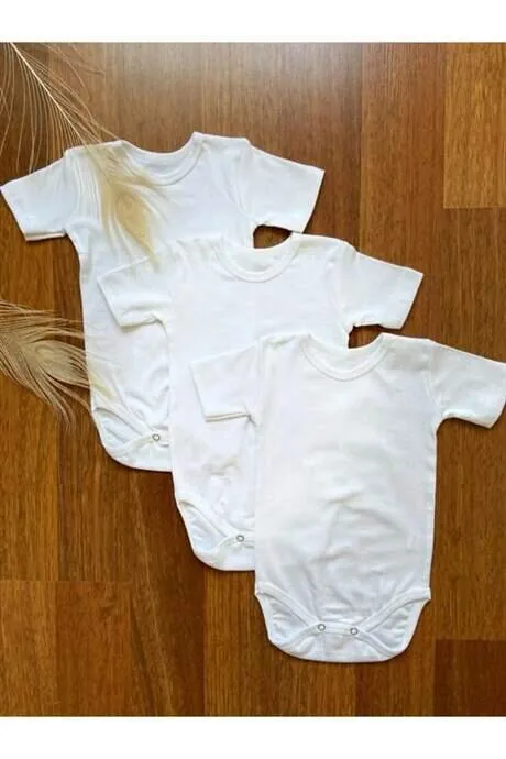 Kısa Kollu Bebek Beyaz Çıtçıtlı Zıbın 3'lü