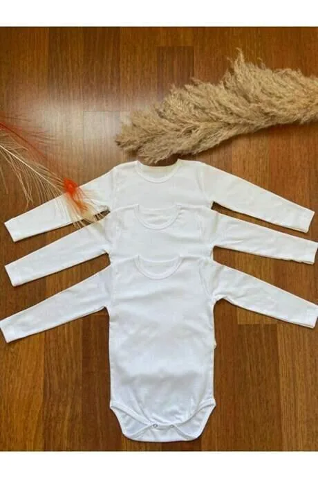 Bebek Uzun Kollu Beyaz Çıtçıtlı Zıbın 3'lü