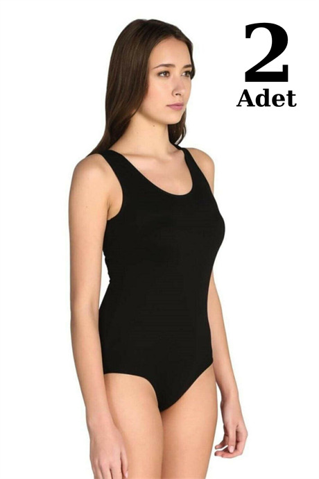 Angelino İç Giyim Kadın Siyah Likra Geniş Askı Kancalı Body 2'Li Paket