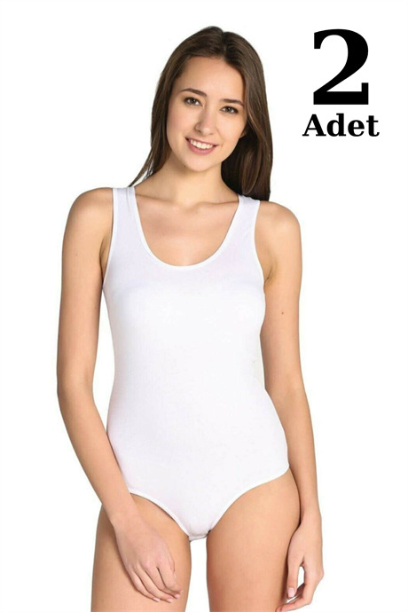 Angelino İç Giyim Kadın Beyaz Likra Geniş Askı Kancalı Body 2'Li Paket