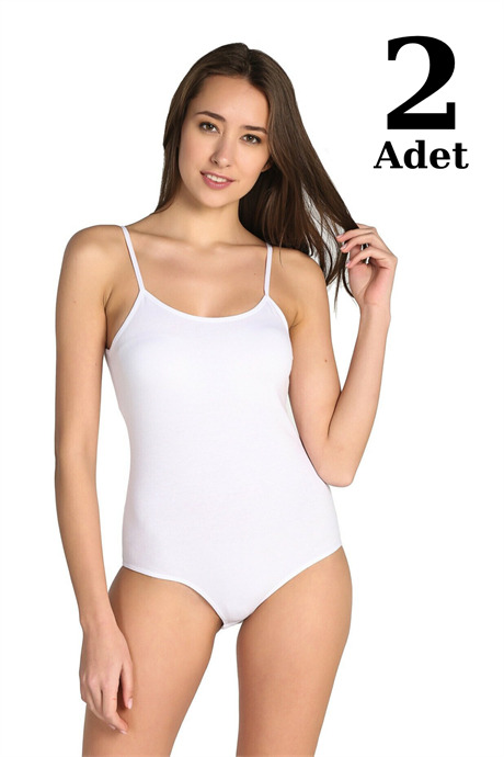 Angelino İç Giyim Kadın Beyaz Likra İp Askı Kancalı Body 2'Li Paket