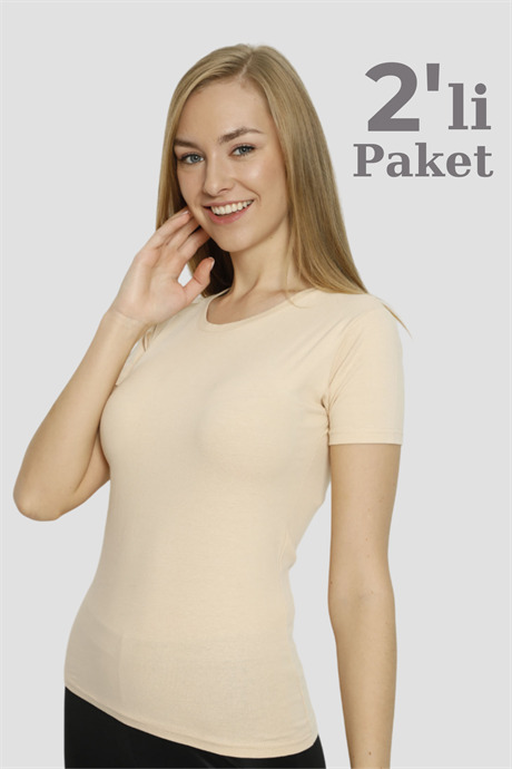 Angelino İç Giyim Kadın Ten Likralı Yuvarlak Yaka Fanila 2'Li Paket