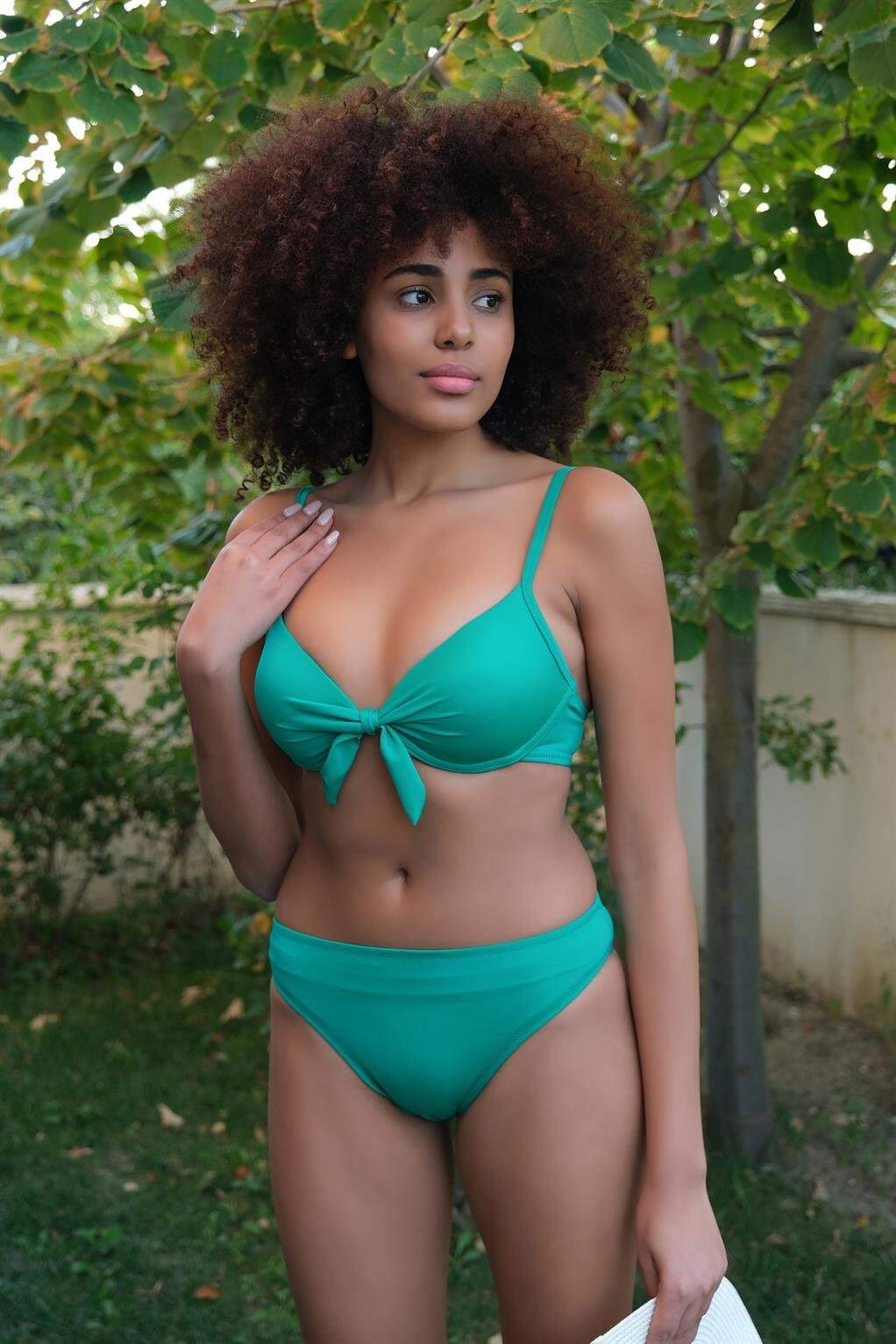 Angelino Kadın Dolgulu Fiyonklu Alt Üst Yeşil Bikini Takımı 35008
