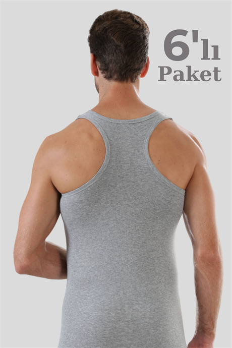 6'lı Paket Gri Erkek Sporcu Rambo Atlet %100 Pamuk Ribana