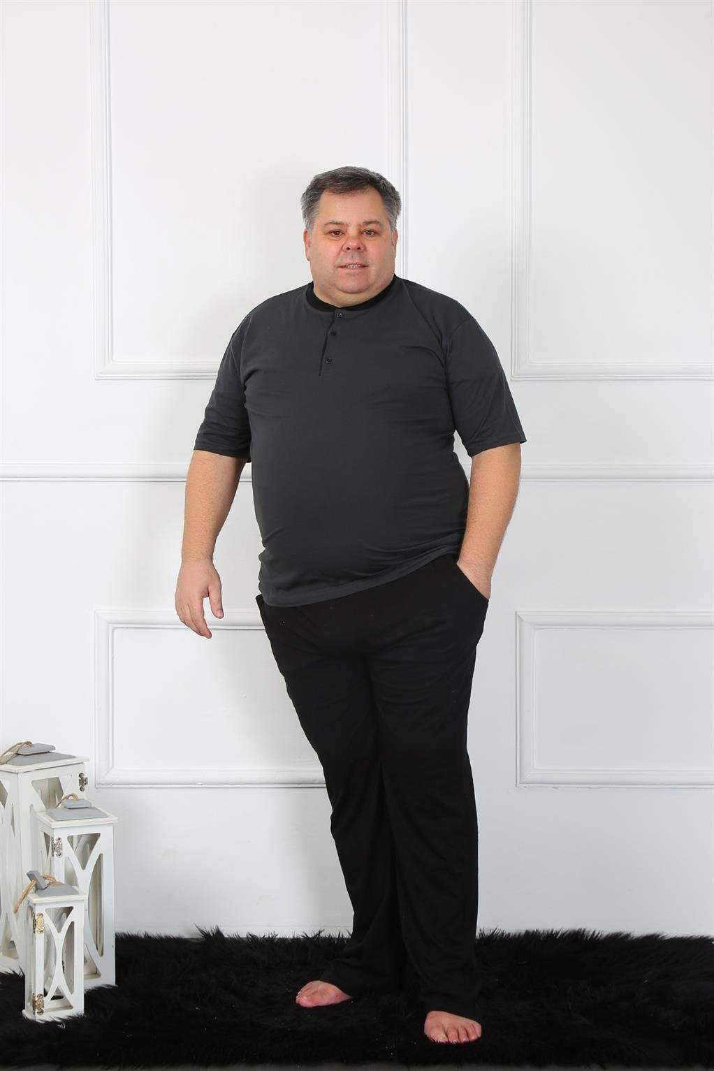 Angelino Büyük Beden Erkek Antrasit Penye Pijama Takım 65010