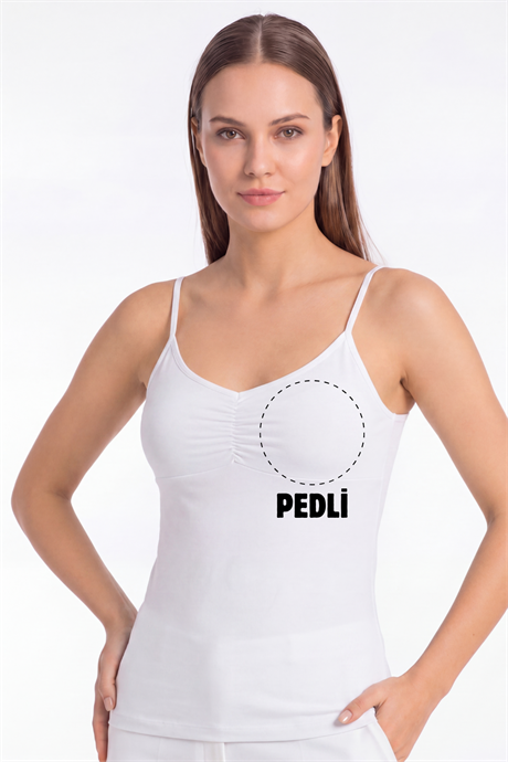 Kadın Beyaz İp Askılı Pedli Atlet – Çıkarılabilir Pedli Pamuklu Likralı Basic