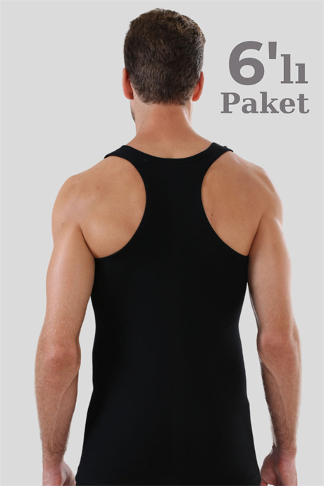 6'lı Paket Erkek Siyah Sporcu Rambo Atlet %100 Pamuk Ribana
