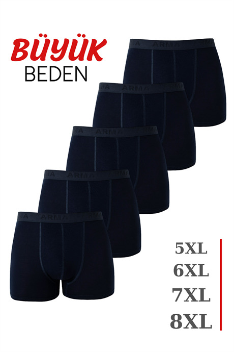 5'li Paket Lacivert Erkek Büyük Beden Boxer Pamuklu Likralı