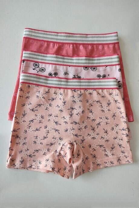 Karışık Renkli Kız Çocuk Desenli Boxer 3'lü Paket Pamuklu Likralı