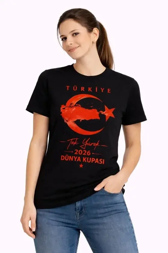 TÜRKİYE Ay Yıldız 2026 Dünya Kupası Taraftar Forma T-Shirt - Siyah