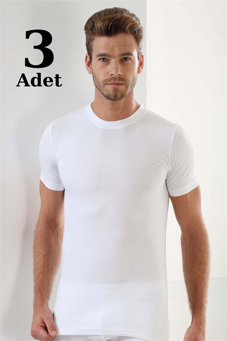 Erkek Beyaz T-Shirt Sıfır Yaka Kısa Kollu 3'lü Paket %100 Pamuk