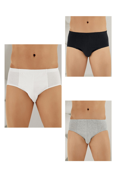 Erkek Külot Slip %100 Pamuk Karışık Renkli 3'lü Paket Beyaz Siyah Gri