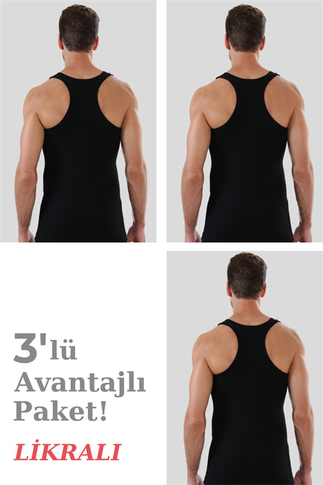 Erkek Siyah Pamuklu Likralı Sporcu Atlet 3'lü Paket