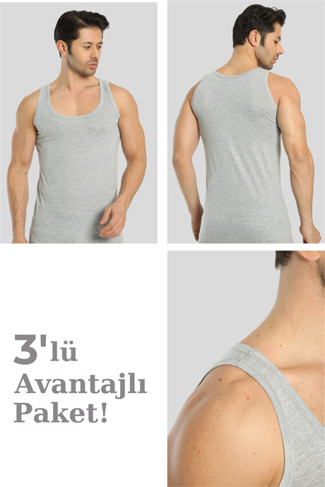Erkek Gri Loklu Atlet 3'lü Paket %100 Pamuklu