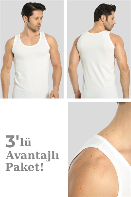 Erkek Beyaz Loklu Atlet 3'lü Paket %100 Pamuklu