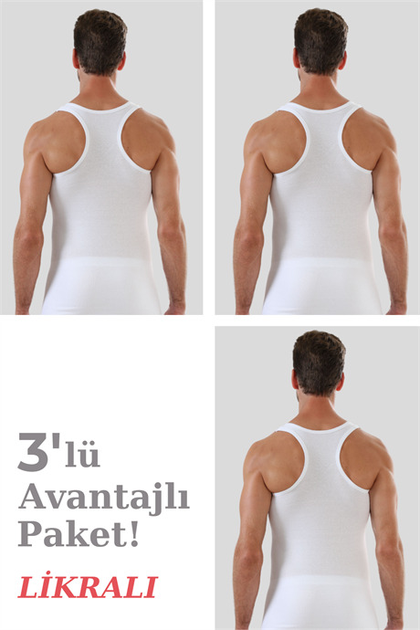 Erkek Beyaz Pamuklu Likralı Sporcu Atlet 3'lü Paket