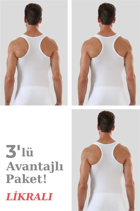 Erkek Pamuklu Likralı Sporcu Atlet 3'lü Paket – Beyaz