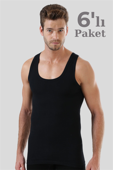 Erkek Ekonomik Atlet Siyah %100 Pamuk Penye 6'lı Paket