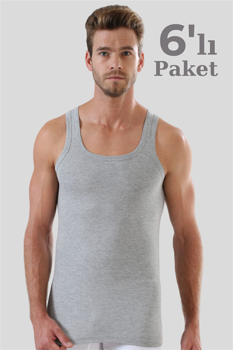 Erkek Ekonomik Atlet Gri %100 Pamuk Penye 6'lı Paket