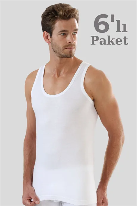 Erkek Ekonomik Atlet %100 Pamuk Penye 6'lı Paket – Beyaz