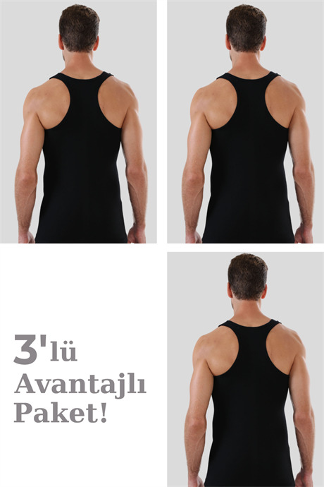 Erkek Siyah Sporcu Atlet Ribana %100 Pamuk 3'lü Paket