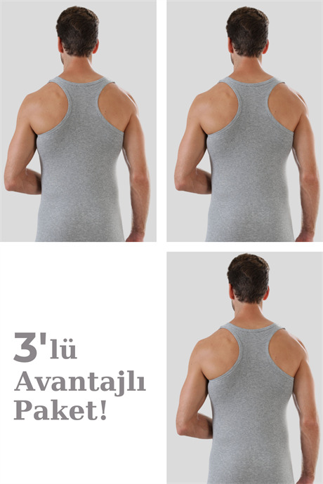 Erkek Gri Sporcu Atlet Ribana %100 Pamuk 3'lü Paket