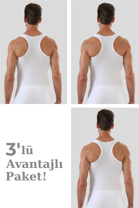 Erkek Beyaz Sporcu Atlet Ribana %100 Pamuk 3'lü Paket