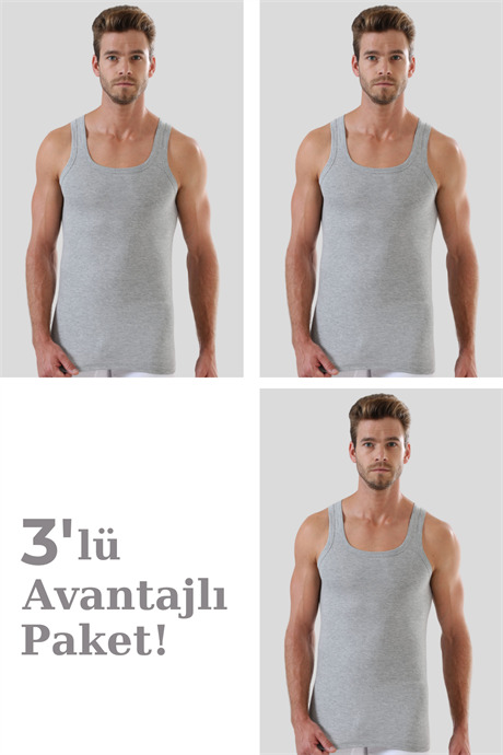 Erkek Gri Penye Atlet %100 Pamuk 3'lü Paket