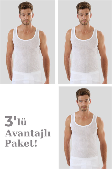 Premium Erkek Fileli Atlet Beyaz %100 Pamuk 3'lü Ekonomik Paket