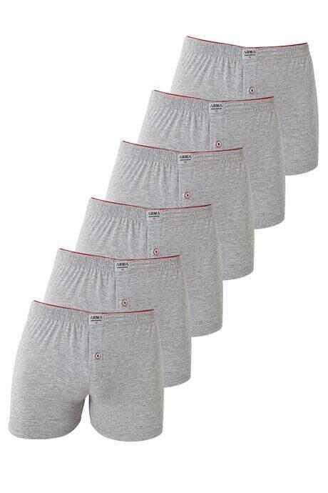 6'lı Paket Gri Erkek Penye Havlu Bel Boxer %100 Pamuk
