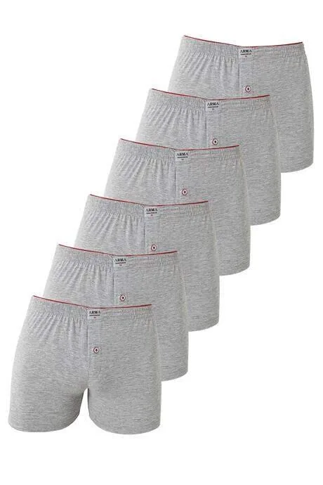 6'lı Paket Erkek Penye Havlu Bel Boxer %100 Pamuk – Gri