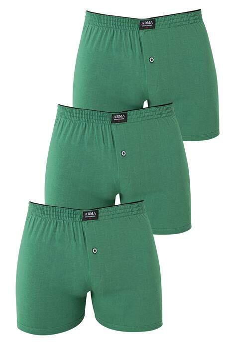 Erkek Yeşil Düğmeli Boxer 3'lü Paket %100 Pamuklu Penye