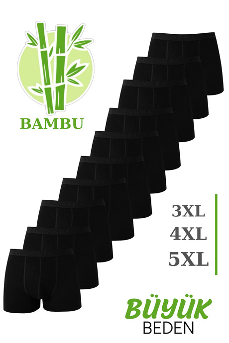 Bambu Erkek Büyük Beden Boxer Siyah 10'lu Paket